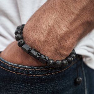 Lava Stone Bracelet Black Tourmaline Jewelry Men's